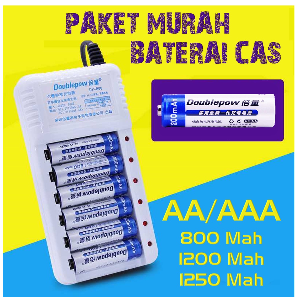 Jual Paket Charger Batu Baterai Slot 2 3 4 6 AA AAA DOUBLEPOW ALKALINE