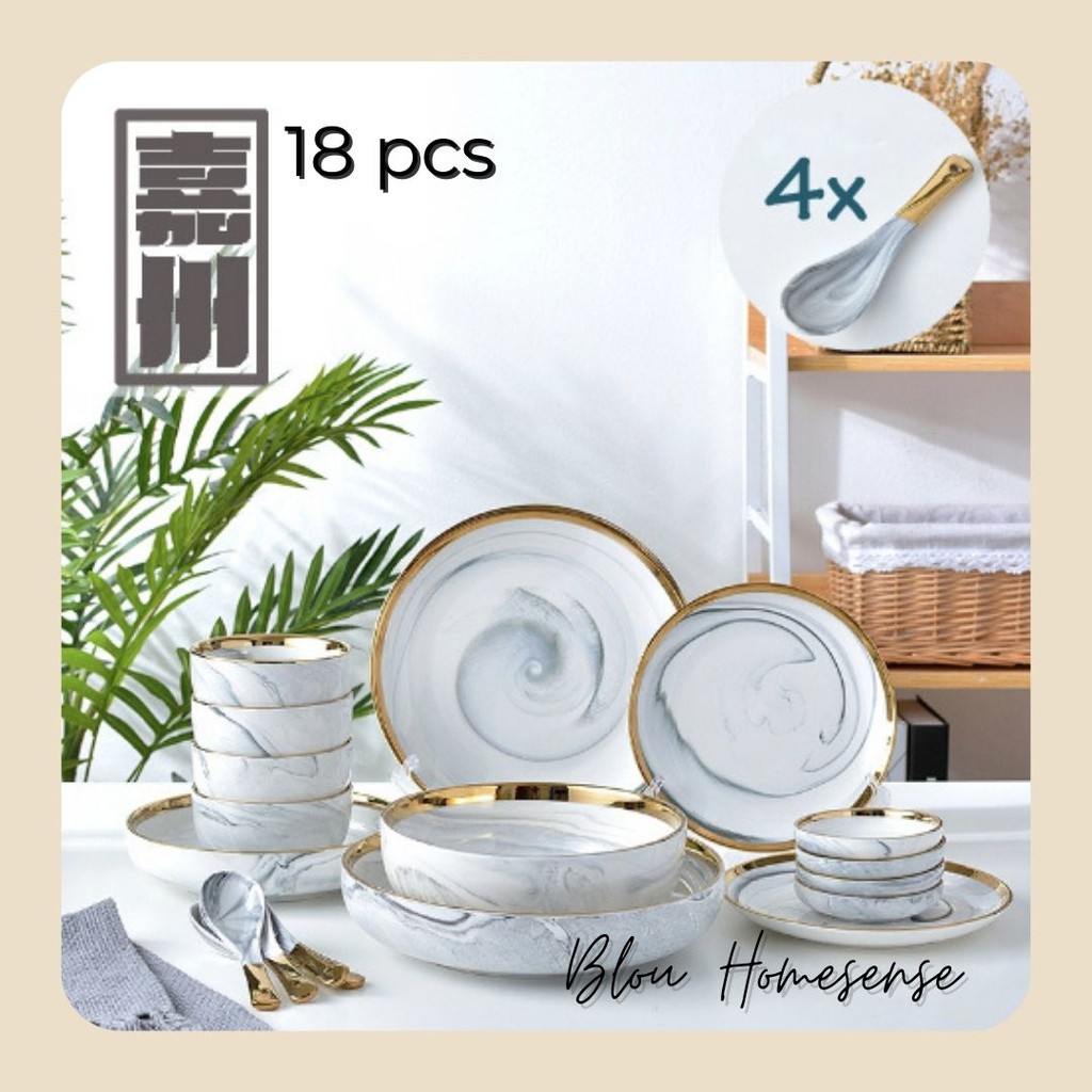 Jual Piring Makan Marble Series 18 Pcs 26 Pcs Luxury European