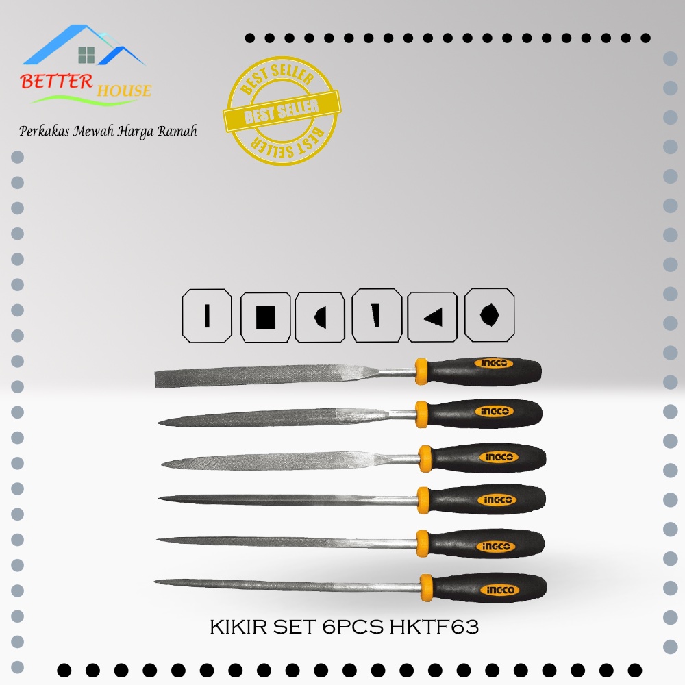 Jual Kikir Kecil Ukir Kayu Besi 6 Pcs Mini File Set 140 Mm INGCO