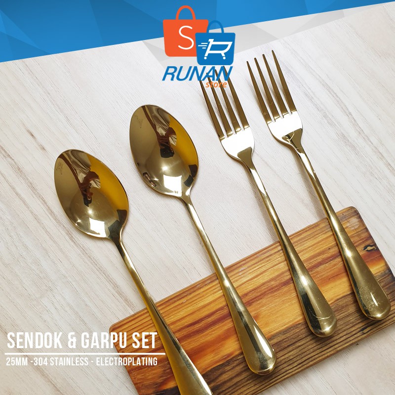 Jual Sendok Makan Gold Set Garpu Makan Gold HOTEL Stainless Steel Emas