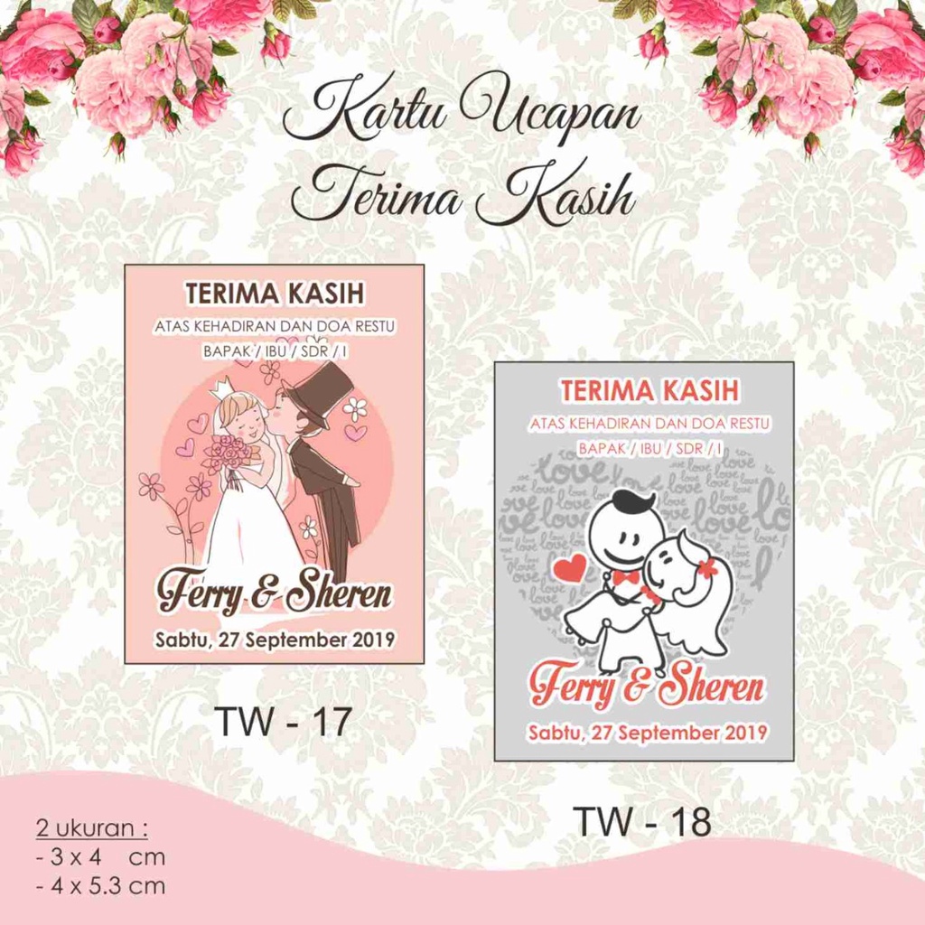 Jual Kartu Ucapan Terima Kasih Tq Card Pernikahan Wedding Tag