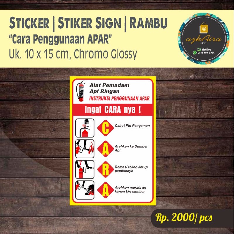 Jual Sticker Stiker Sign Rambu K Cara Penggunaan Apar Uk X Cm