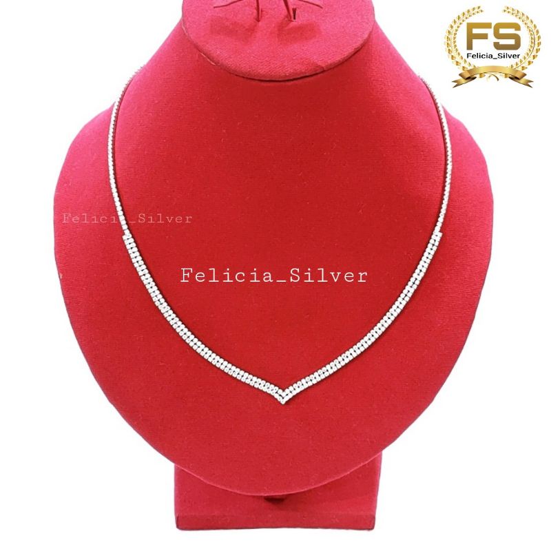 Jual Kalung Perak Asli Silver Wanita Lapis Emas Putih Model Permata