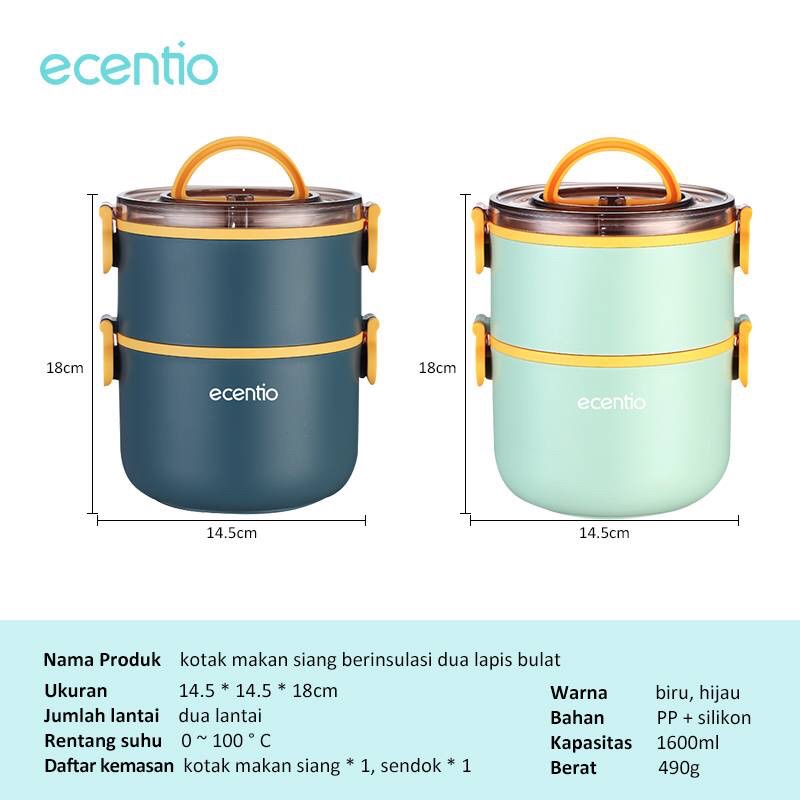 Jual Kotak Makan 2 Susun Ecentio Round Double Lunch Box RDLB 0501