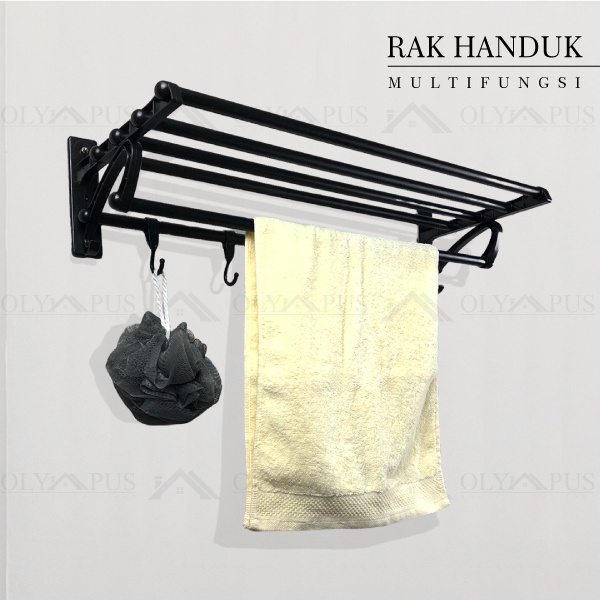 Jual Rak Handuk Minimalis Hitam 4 Baris Gantungan Multifungsi Kombinasi