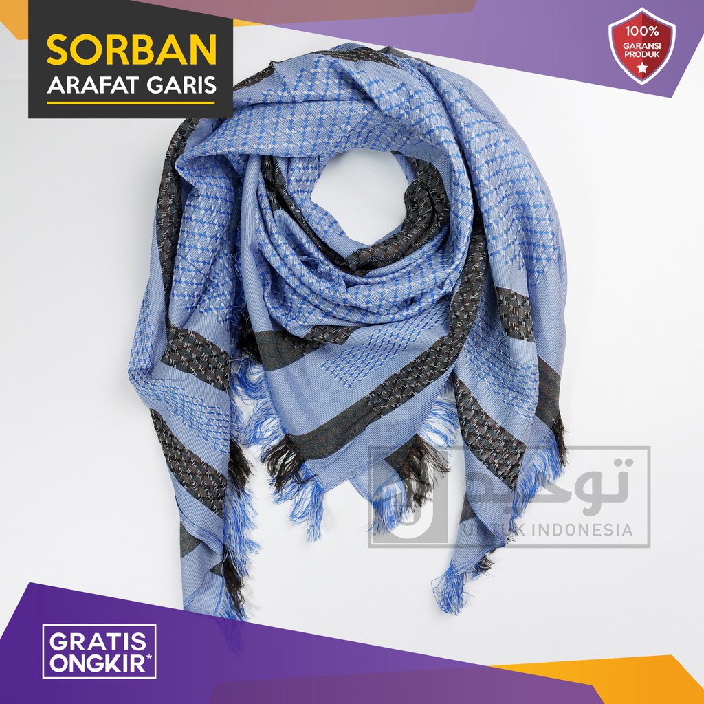 Jual Sorban Arafat Motif Garis Shemagh Almas Spesial Biru Shopee