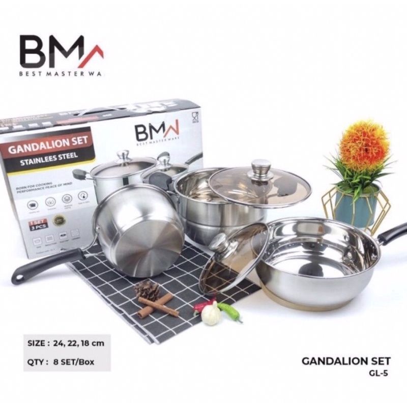 Jual Panci Set Stainless Stell Tebal Wajan Panci BMW Gandalion Set Isi