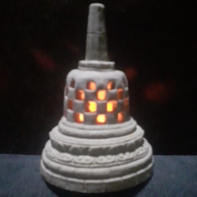 Jual LAMPU HIAS UNTUK INTERIOR MOTIF STUPA CANDI BOROBUDUR 18CM BAHAN