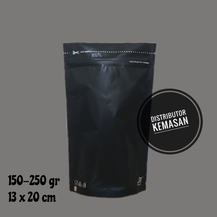 Jual Kemasan Stand Standing Pouch Full Aluminium Foil Black Hitam Doff