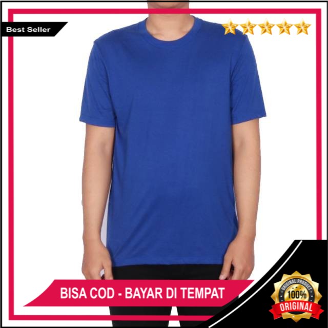 Jual Kaos Polos Bahan Cotton Combet S Pria Wanita Biru Benhur Wame