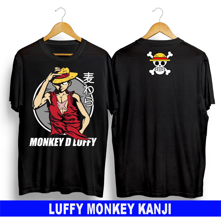 Jual Baju Distro Kaos Tshirt Anime Kartun Onepiece Luffy Monkey Kanji