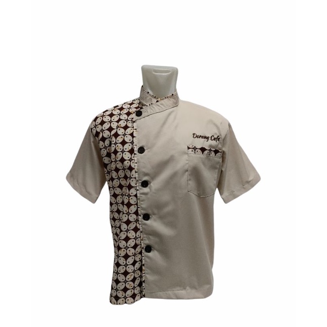 Jual Baju Chef Kombinasi Batik Coklat Seragam Chef Baju Koki