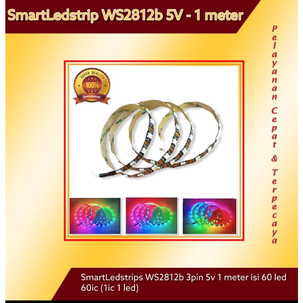 Jual RGB Smart LED Strip IP30 WS2812b 60 Mata Permeter 1meter 60 Led