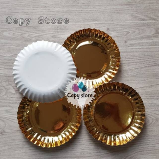 Jual Piring Kue Kertas Paper Plate Piring Ultah Kertas Gold Shopee