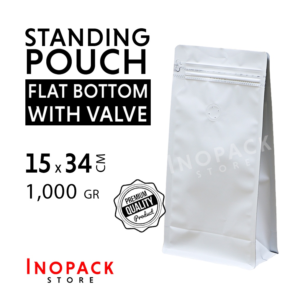 Jual Kemasan Kopi Standing Pouch Flat Bottom 1 Kg 1000gr Valve