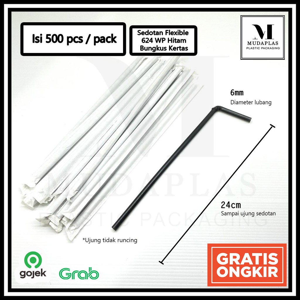 Jual Isi 500 Sedotan Steril Flexible Bengkok Tekuk Bungkus Kertas 24