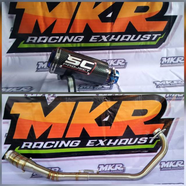 Jual Knalpot Racing Sc Project Carbon Blue Hole Fullsystem For Motor