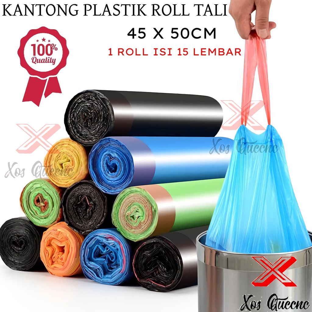 Jual XOQ PLASTIK SAMPAH ROLL DENGAN TALI UKURAN 45X50CM ISI 15 LEMBAR