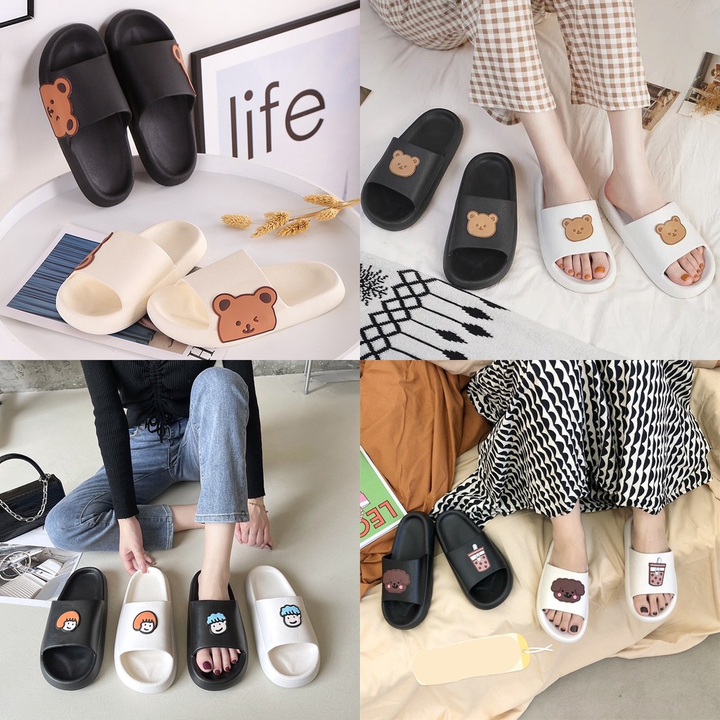 Jual Sandal Karet Slop Slip On Motif Beruang Lucu Tebal Sendal Fashion