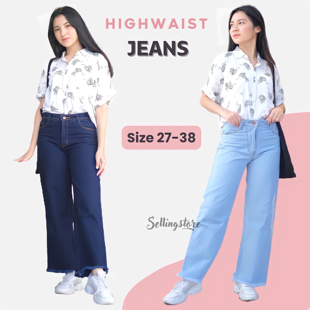 Jual Highwaist Celana Kulot Jeans Rawis Wanita Premium Tebal Shopee