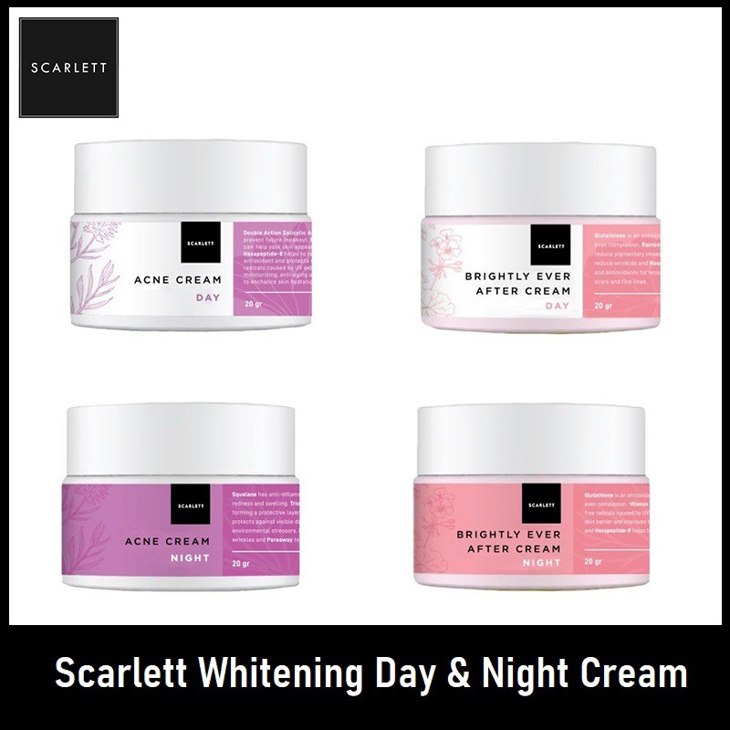 Jual Scarlett Whitening Day Night Cream Acne Brightly Ever After