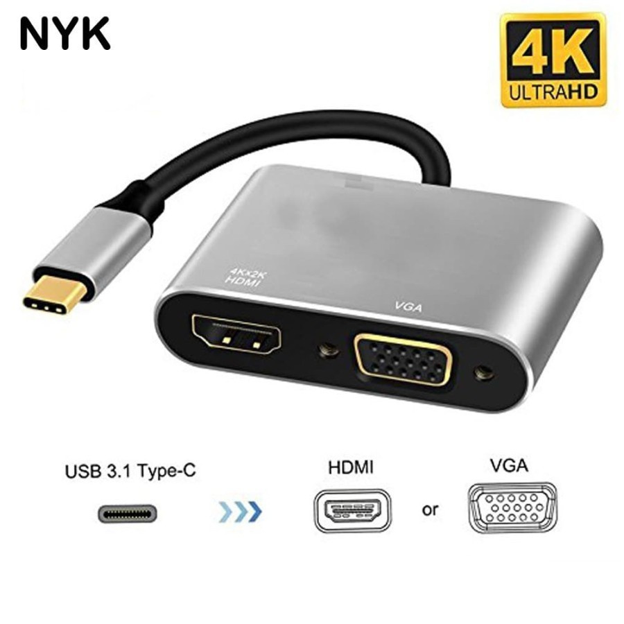 Jual Converter NYK Type C To HDMI VGA 2 In 1 USB 4K Shopee Indonesia