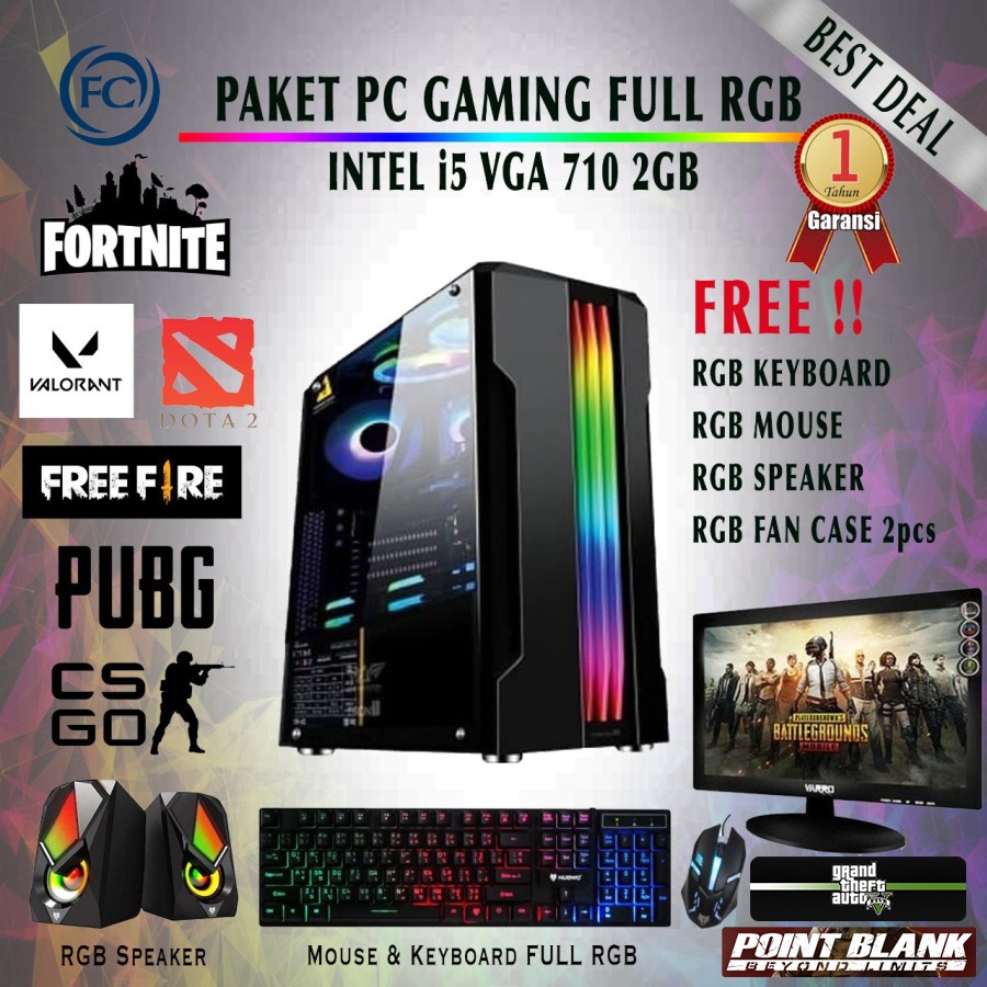 Jual PC GAMING FULL SET RGB MONITOR SIAP PAKAI VALORANT PUBG