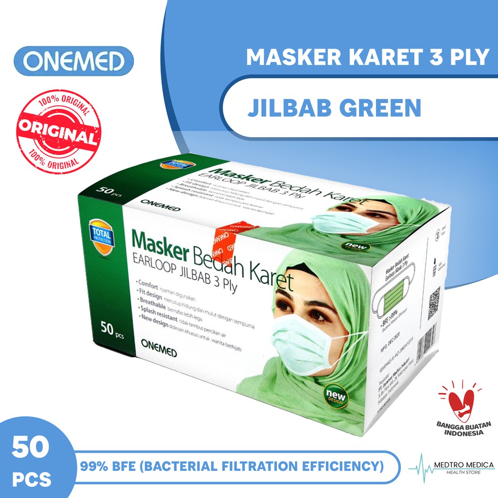 Jual Masker Jilbab Hijau Onemed Box Pcs Surgical Mmask Head Loop