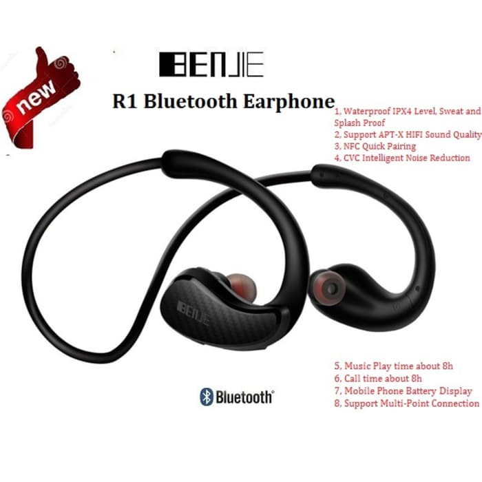 Jual Benjie R1 SUPER BASS Bluetooth Earphone APTX Bluetooth V4