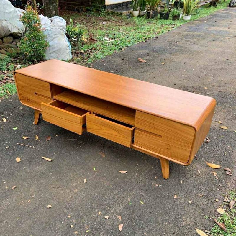 Jual Bufet Meja Tv Retro Kayu Jati Solid Model Minimalis Modern Panjang