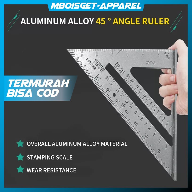 Jual Mboisget Taffware Penggaris Siku Mistar Triangle Ruler Aluminium