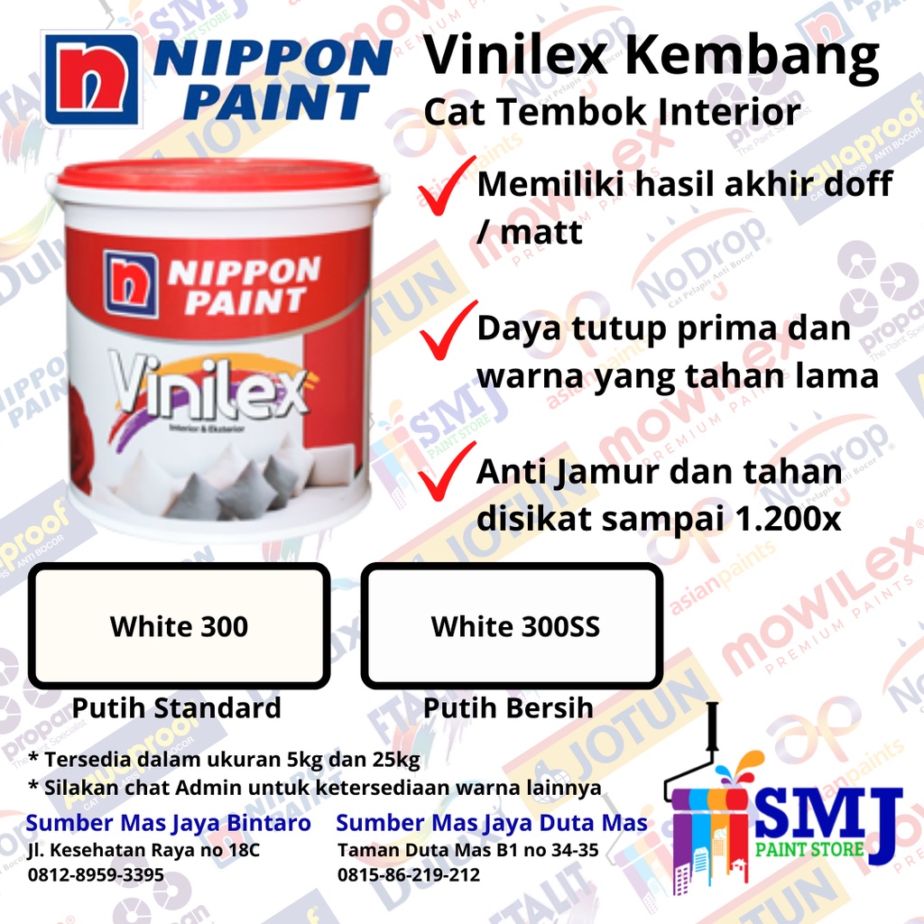 Jual Cat Tembok Vinilex Kembang Nippon Paint Warna Putih Kemasan Kg