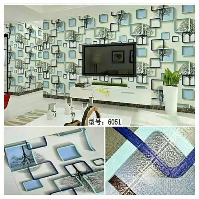 Jual Wallpaper Sticker Walpaper Dinding Pohon Kotak 3D Biru 10Meter X