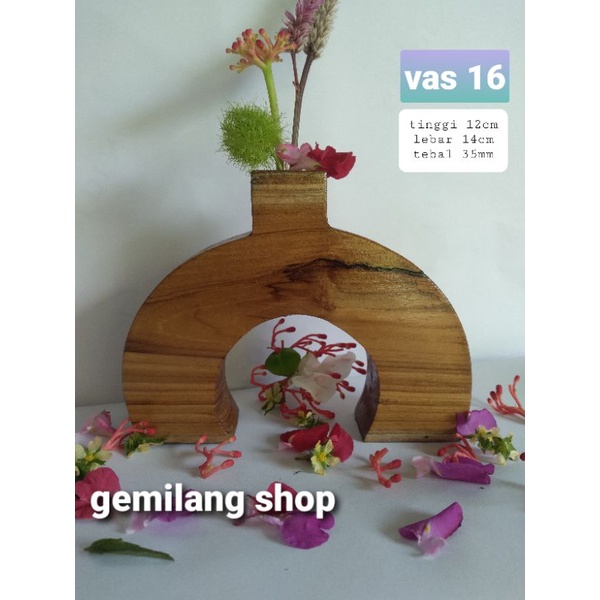 Jual Vas Bunga Aesthetic Kayu Jati Asli Pot Bunga Kerajinan Kayu