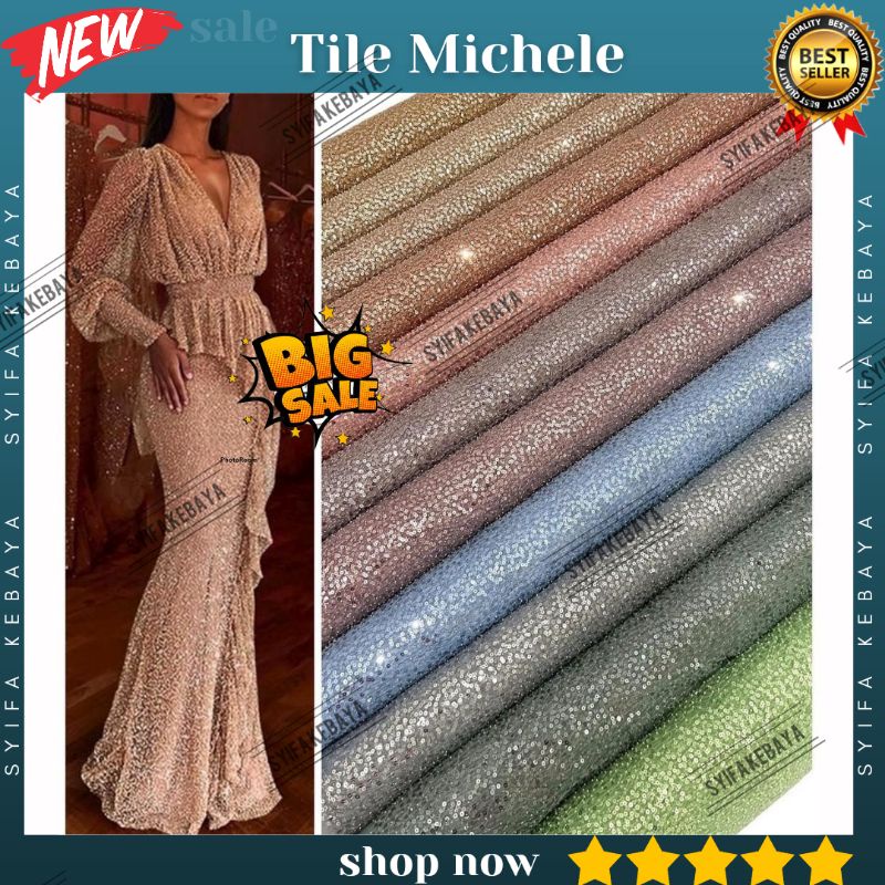 Jual New Kain Brokat Tile Premium Lace Tulle Brukat Michele Payet