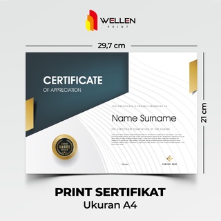 Jual WELLEN PRINT Cetak Sertipikat Ukuran A4 Print Sertifikat