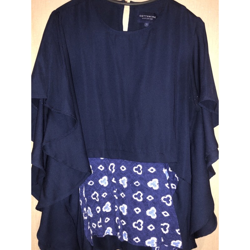 Jual Blouse Cotton Ink Dark Blue Dengan Motif Batik L Seri