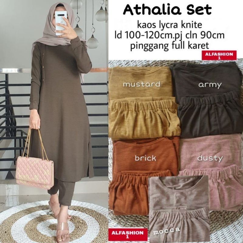 Jual AM Athalia Set Setelan Wanita Kaos Lycra Knite Rajut One Set