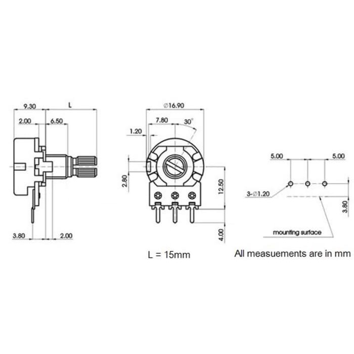 Jual B100K 100K OHM POTENSIOMETER MONO POTENSIO METER VARIABLE RESISTOR