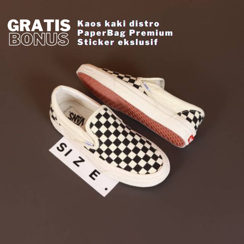 Jual Cod Vans Slip On Og Checkerboard Black White Waffle Dt Premium