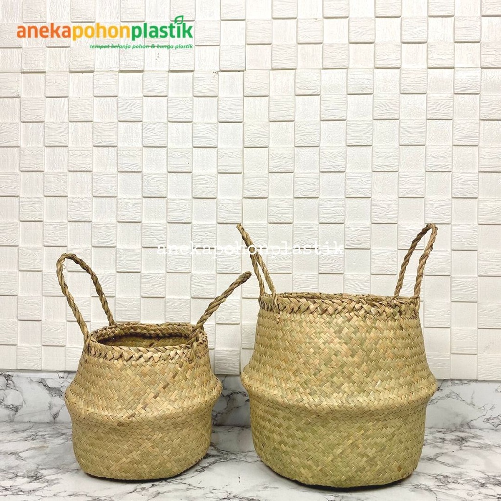 Jual Cover Pot Anyaman Purun Belly Borneo Handle Basket Dekorasi