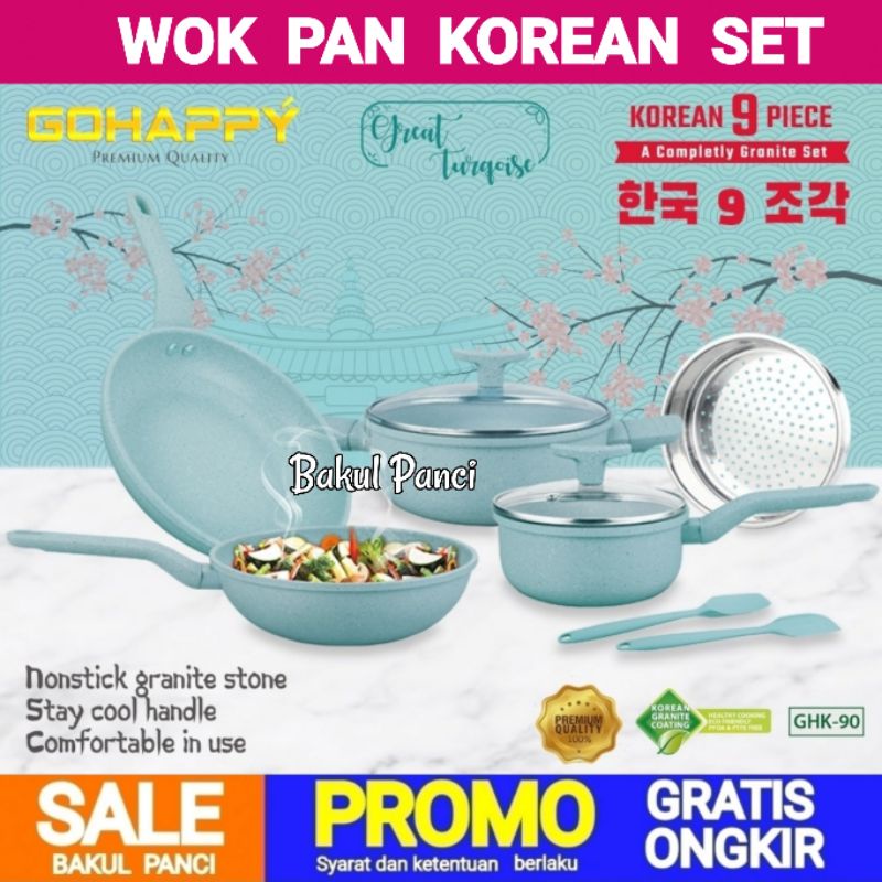 Jual GOHAPPY PANCI SET KOREAN 9 PC MAYBA ESSENTIAL FRYPAN WOK MILKPAN