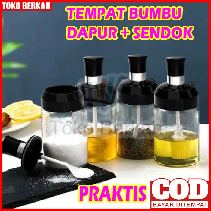 Jual Toples Tempat Bumbu Dapur Botol Kaca Dengan Tutup Sendok Unik