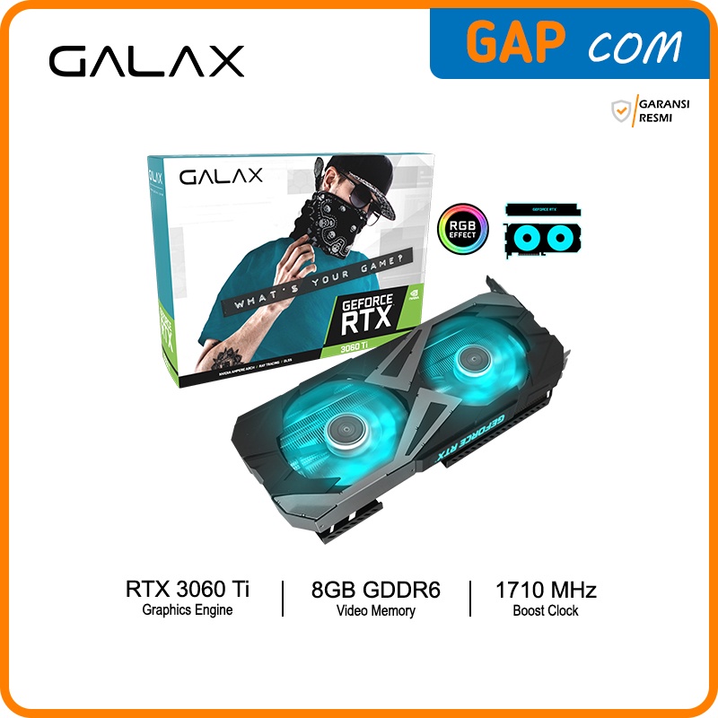 Jual VGA GALAX GeForce RTX 3060 Ti EX 8GB GDDR6 1 Click OC Dual Fan