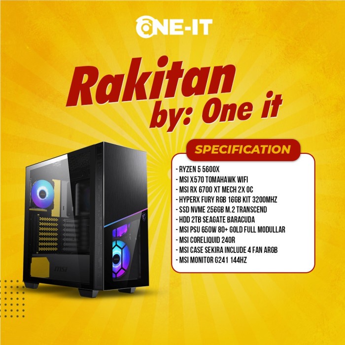 Jual PC Rakitan Ryzen 5 5600X RX 6700 XT RAM 16 GB SSD 256 GB