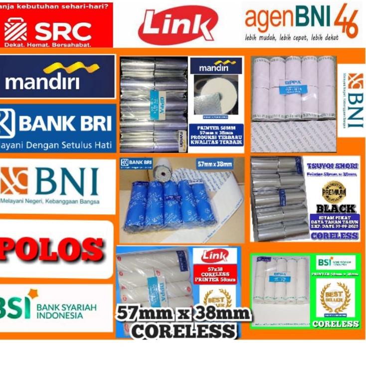 Jual Kertas Struk Kasir Thermal 57x38 58x38 Logo Bank BNI Mandiri BRI