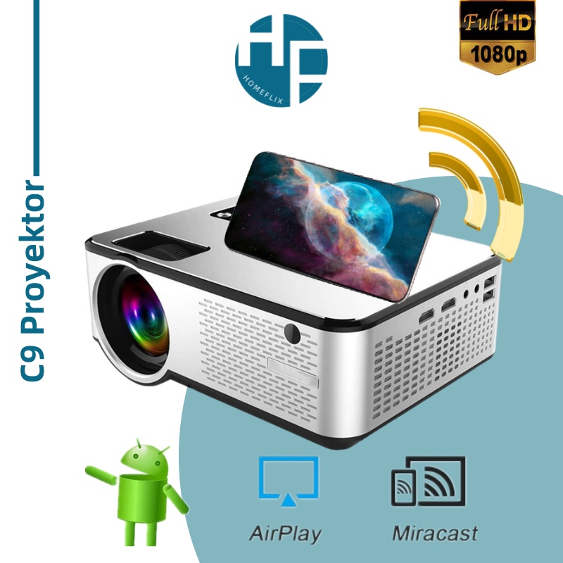 Jual Homeflix Infokus Proyektor C9 6000 Lumens Android Wifi Full HD