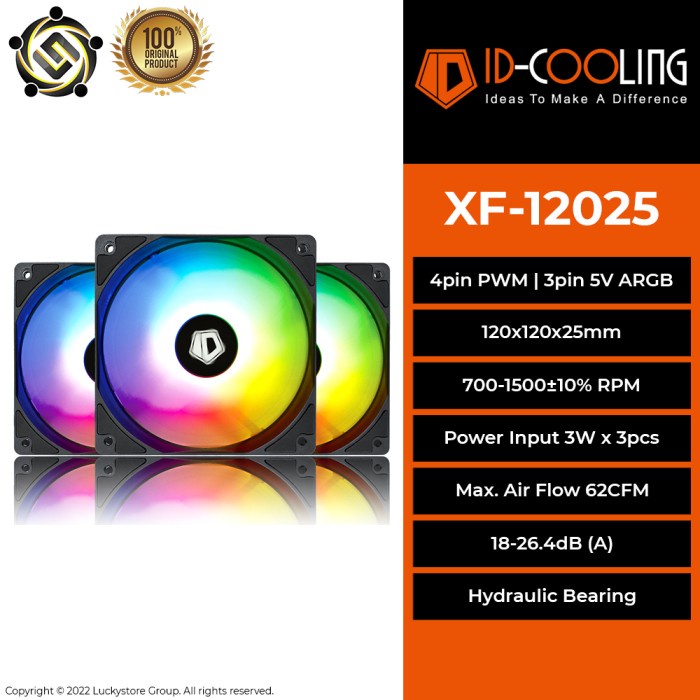 Jual ID COOLING IDCOOLING XF 12025 ARGB TRIO Fan 120mm 12cm PWM ARGB