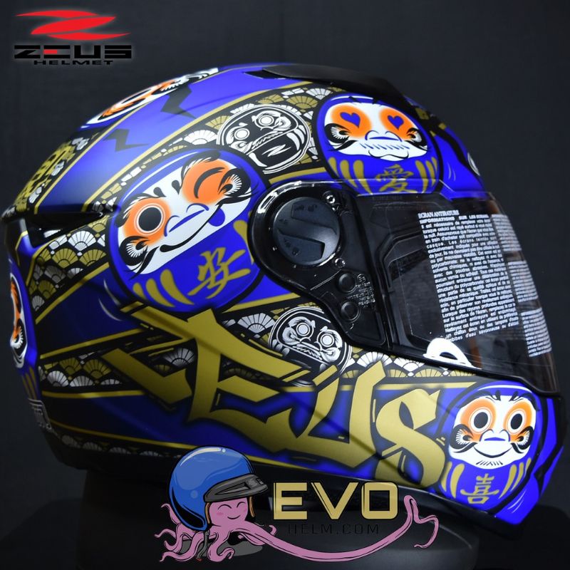 Jual Helm Zeus Full Face Black Al Blue Free Smoke Visor Zeus