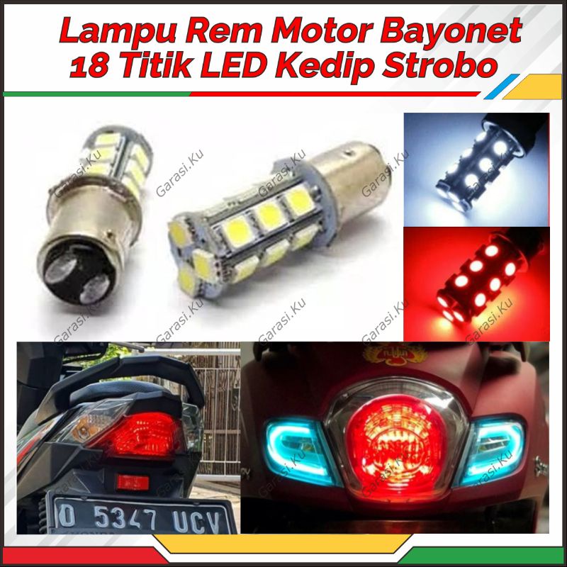 Jual LAMPU REM MOBIL LED KEDIP STROB0 POWER BRIGHT 18 MATA BAYONET KAKI